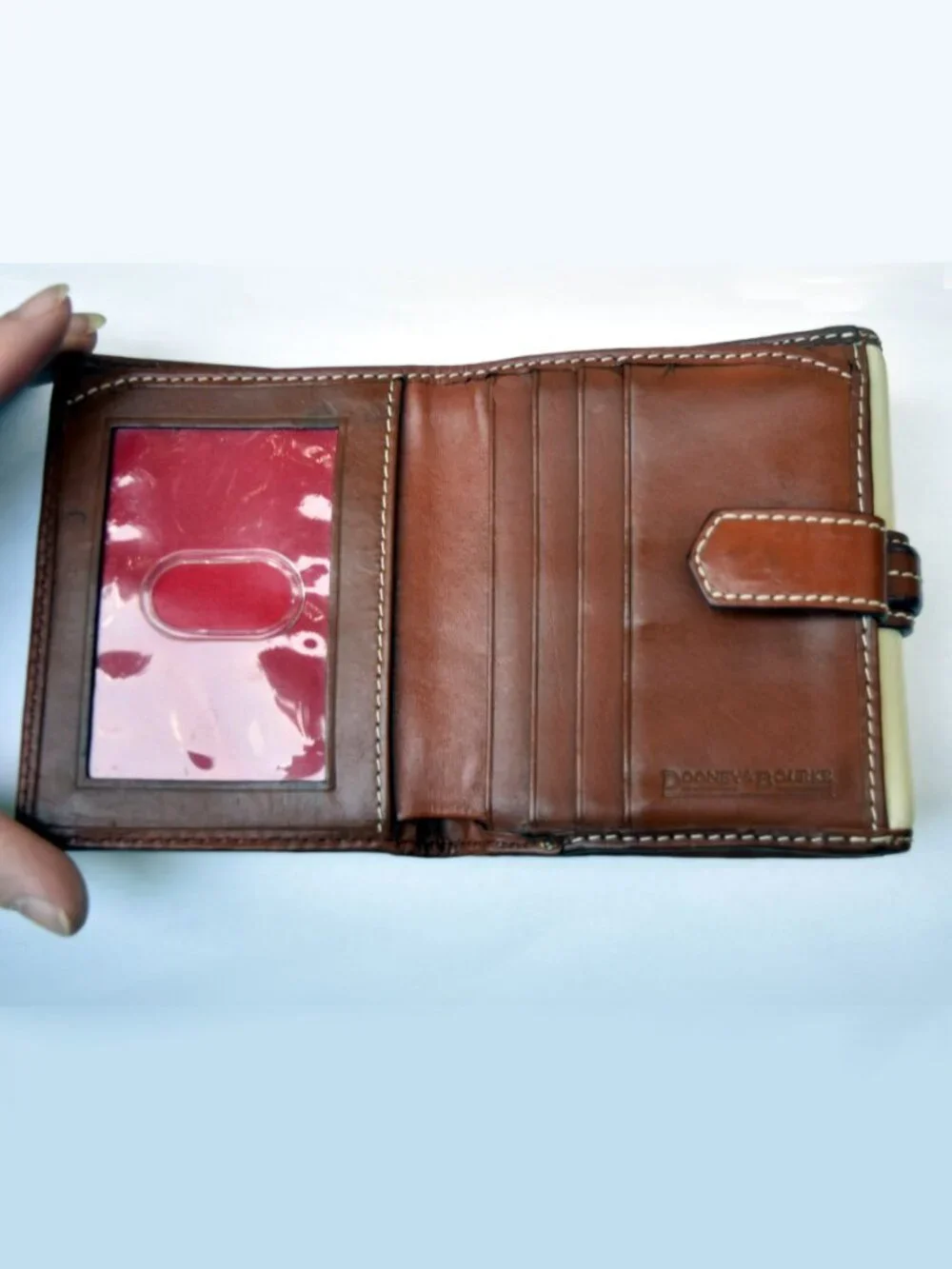 Dooney & Bourke Leather Bifold Wallet Ivory Cream British Tan